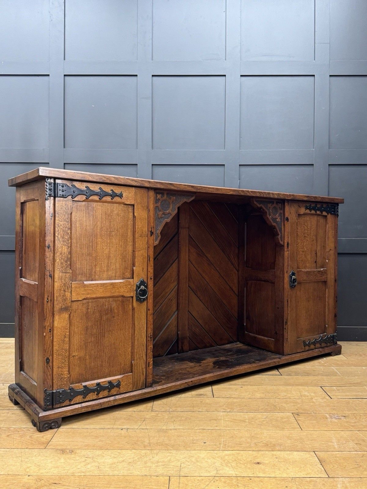 Antique Oak Sideboard Cupboard Arts & Crafts Gothic Church Chapel 180cm photo furniture