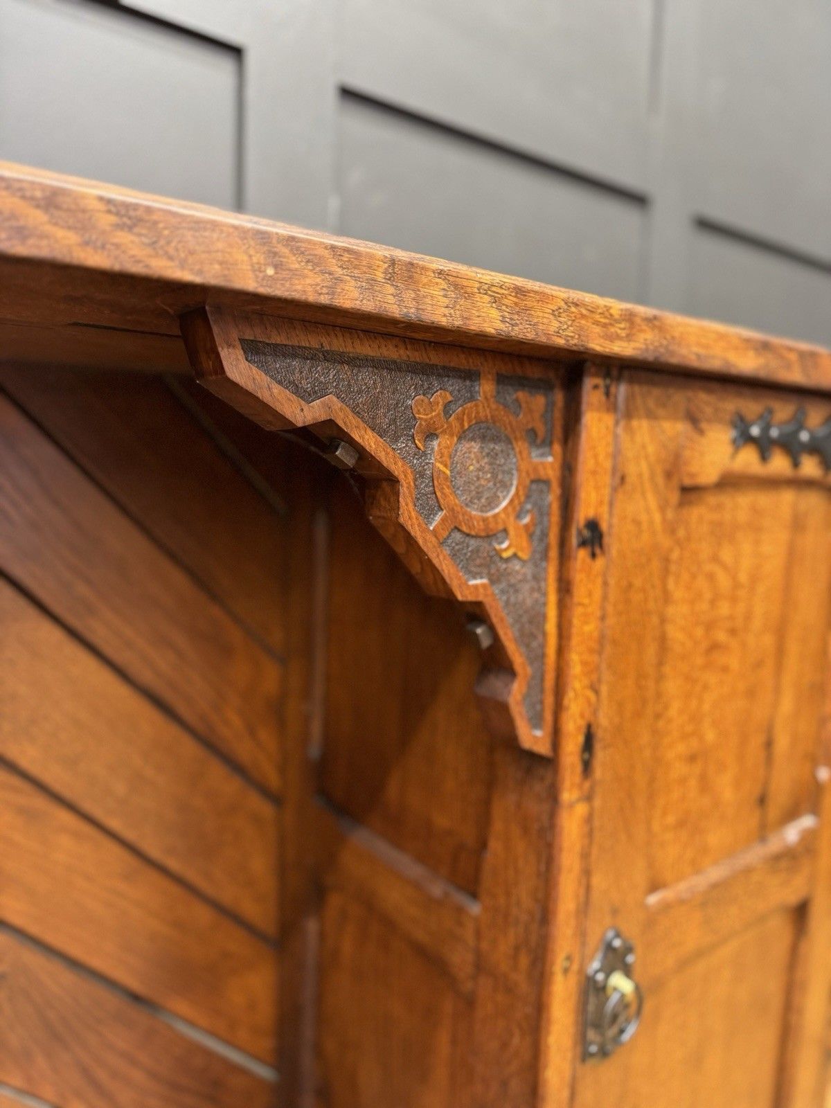Furniture Antique Oak Sideboard Cupboard Arts & Crafts Gothic Church Chapel 180cm photo