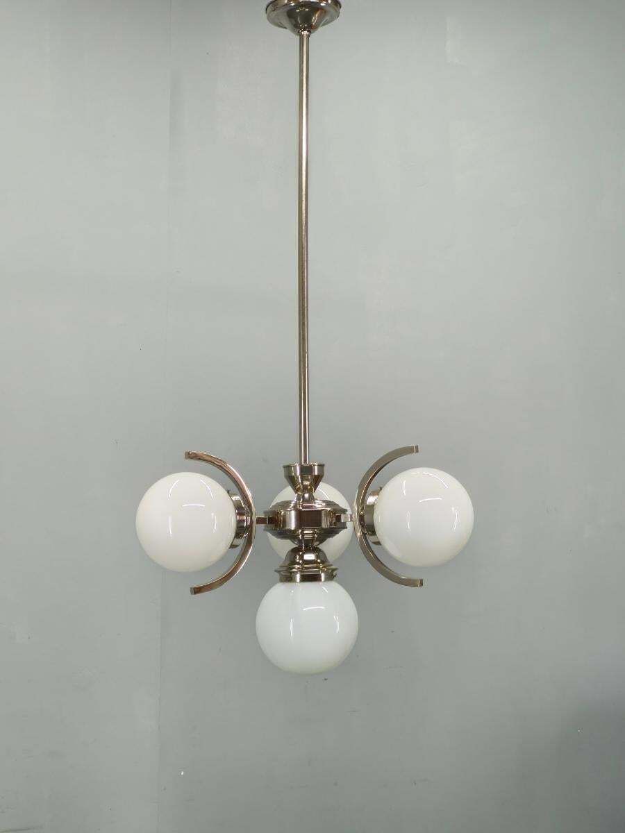 Art Deco Nickel And Glass Chandelier, 1930s photo furniture