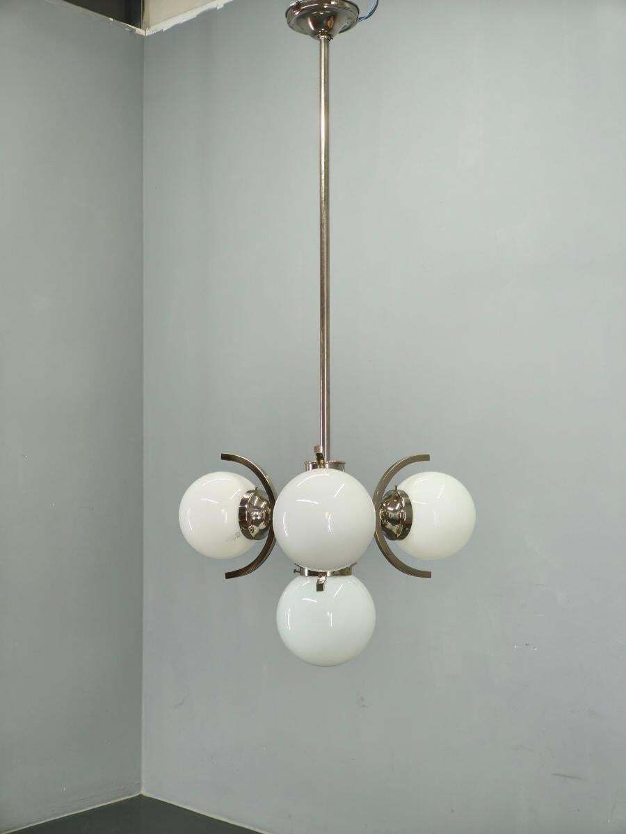 Art Deco Nickel And Glass Chandelier, 1930s photo for sale