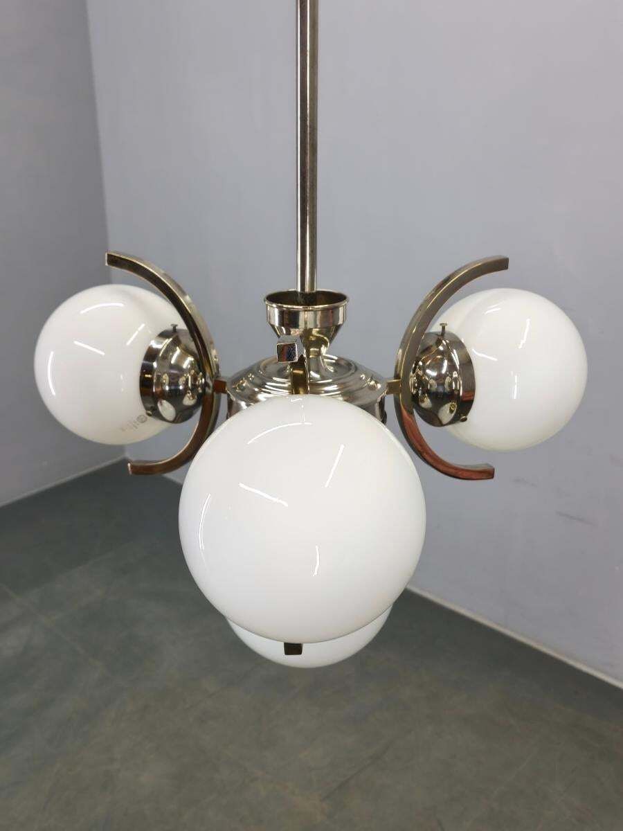 Art Deco Nickel And Glass Chandelier, 1930s photo 916.0