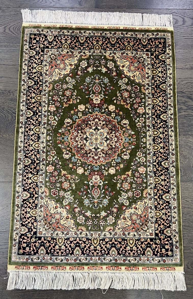 Green Field Turkish Silk Rug, 96 × 63 Cm, Circa 1950 photo furniture