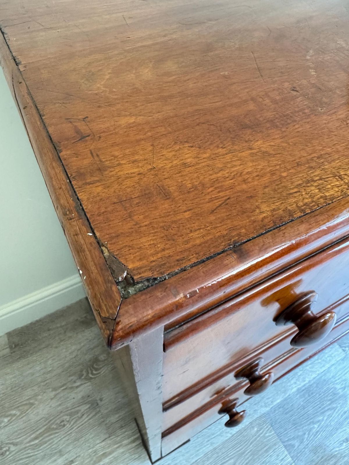 Antique Georgian Flame Mahogany Solid Wood Chest Of Drawers 3 Drawer Dresser photo Furniture
