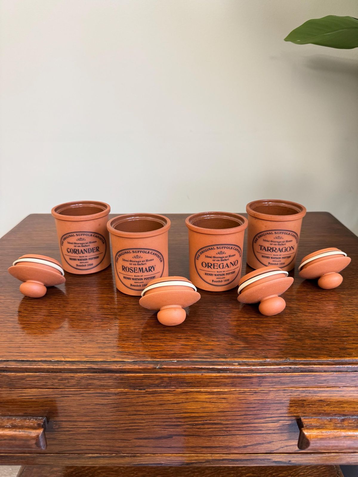 Set Of Henry Watson Pottery Spice Herb Ceramic Jars Sealed Earthenware Containers Terracotta Farmhouse photo 160.0