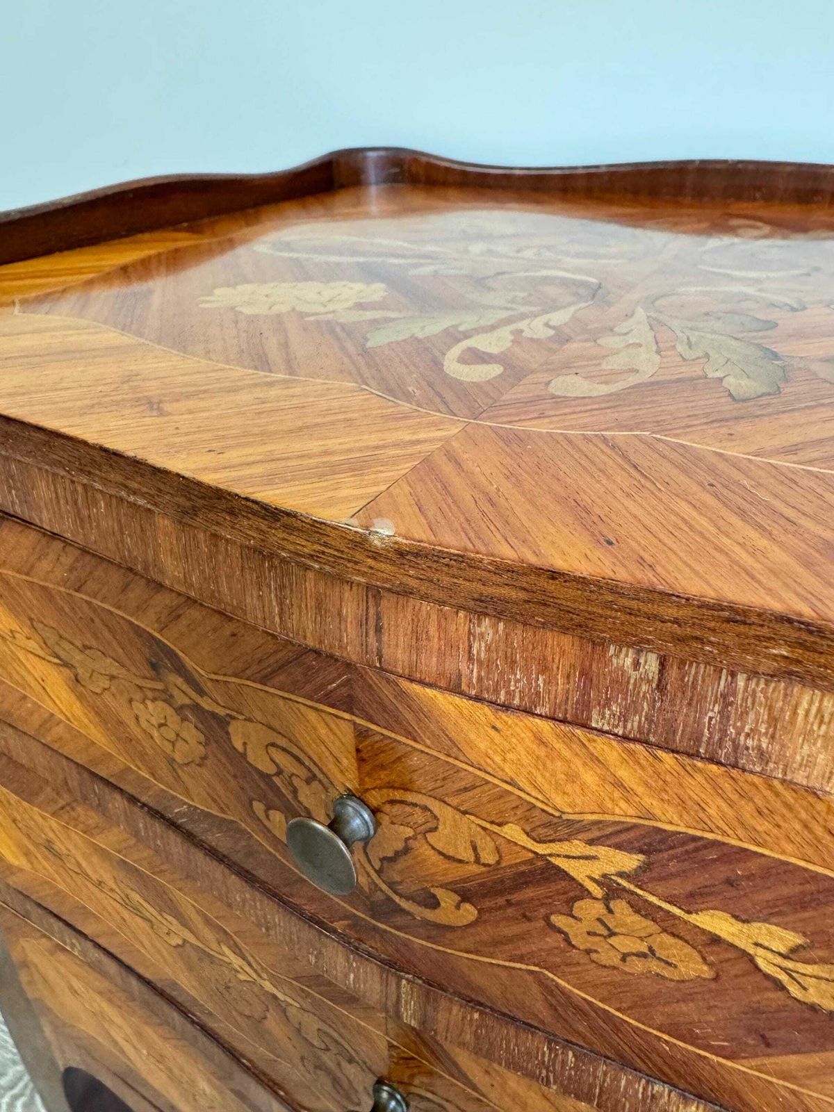 photo furniture French Antique Bedside Tables Louis XV Style Marquetry Nightstands Vintage