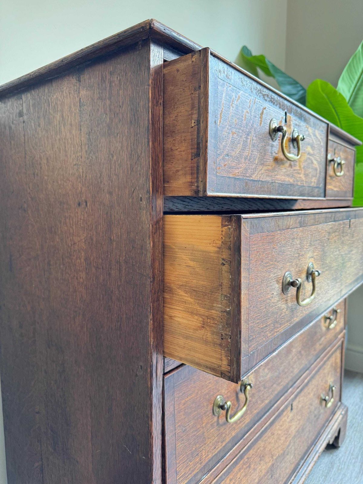 Solid Oak Wood Antique Georgian Chest Of Drawers With Metal Handles Dovetail Drawers photo for sale