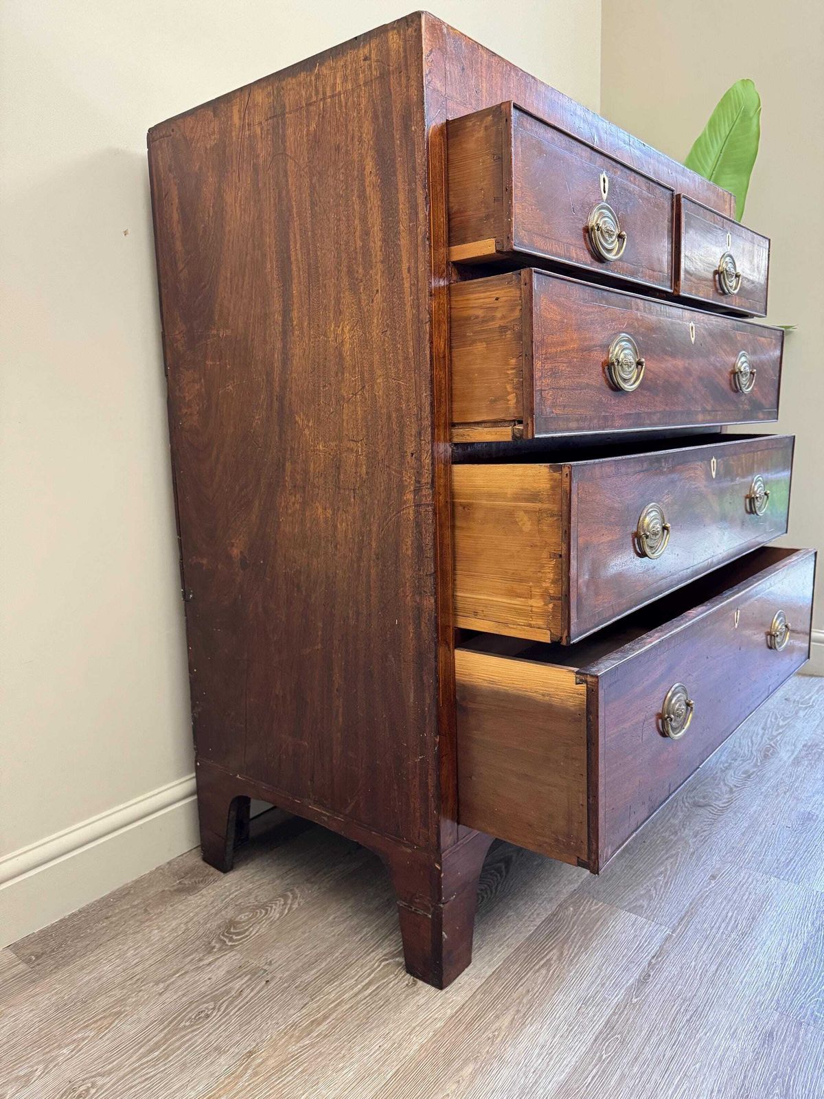 Antique Georgian Mahogany Solid Wood Chest Of Drawers   5 Drawer Dresser photo vinterior