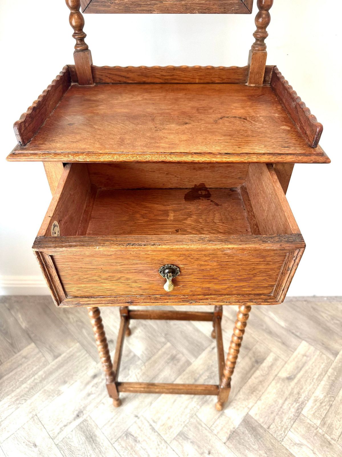 photo furniture Antique Jas Shoolbred Oak Shaving Stand With Adjustable Mirror