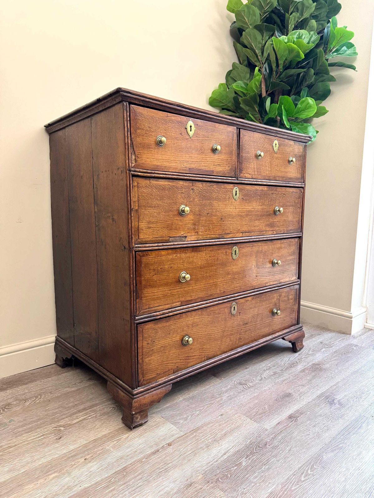 Antique Georgian Chest Of Drawers: Solid Wood Inlay, Metal Handles photo furniture