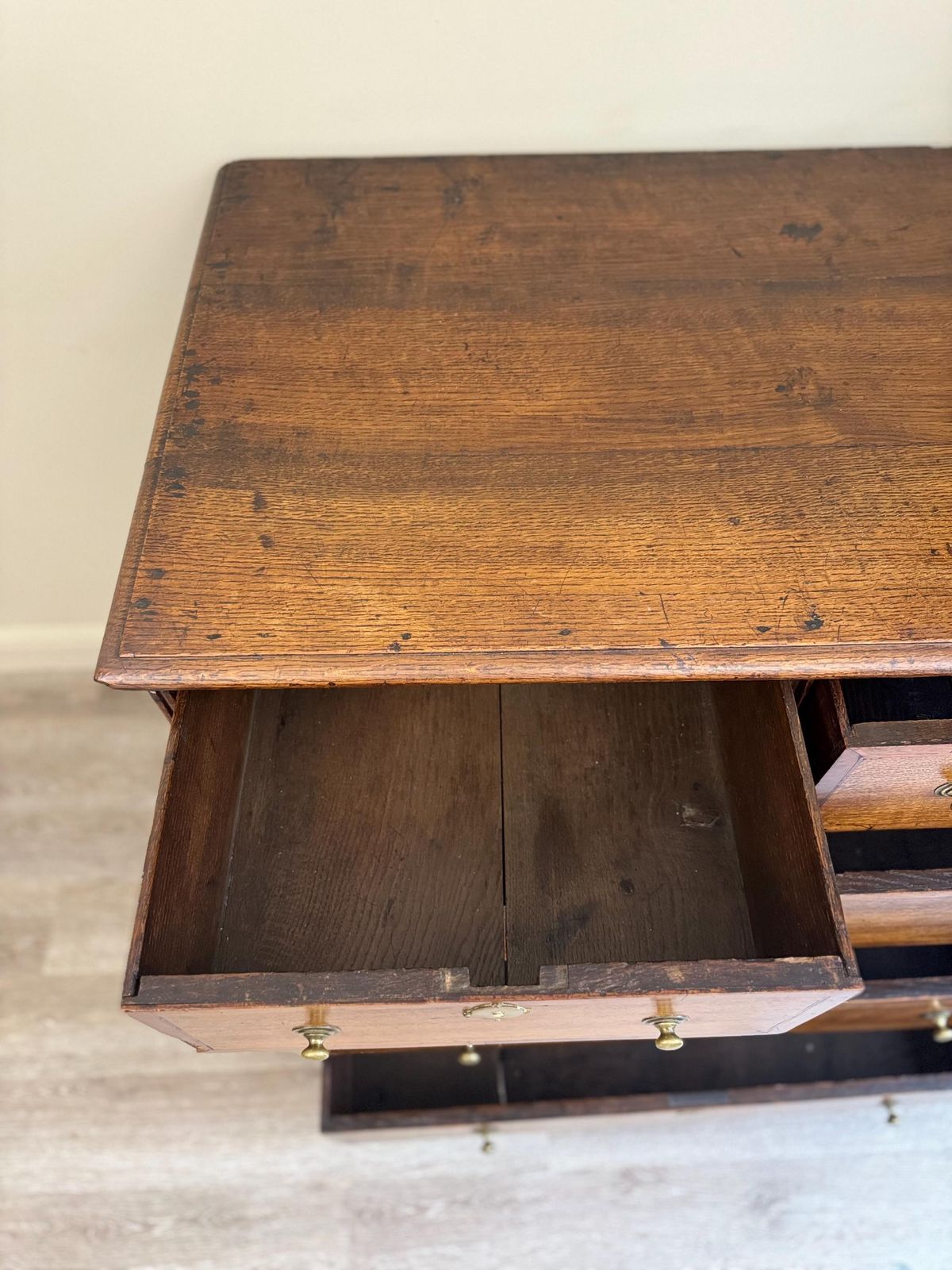 Antique Georgian Chest Of Drawers: Solid Wood Inlay, Metal Handles photo vintage