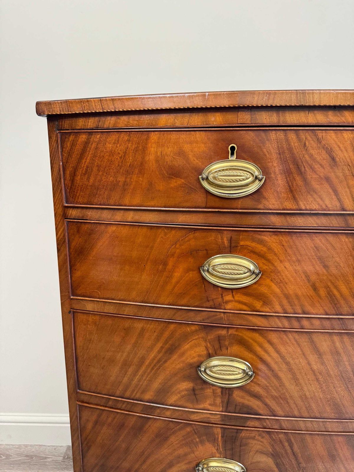 Antique Georgian Bow Fronted Solid Wood Extra Large Chest Of Drawers photo for sale