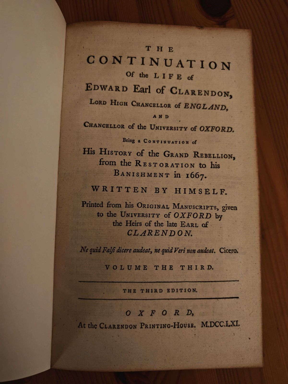 photo vinterior The Life Of Edward Earl Of Clarendon, Written By Himself, 1761. Clarendon Printing House. Rebound, Original Paper   Vg To Exc. Antique Copy.