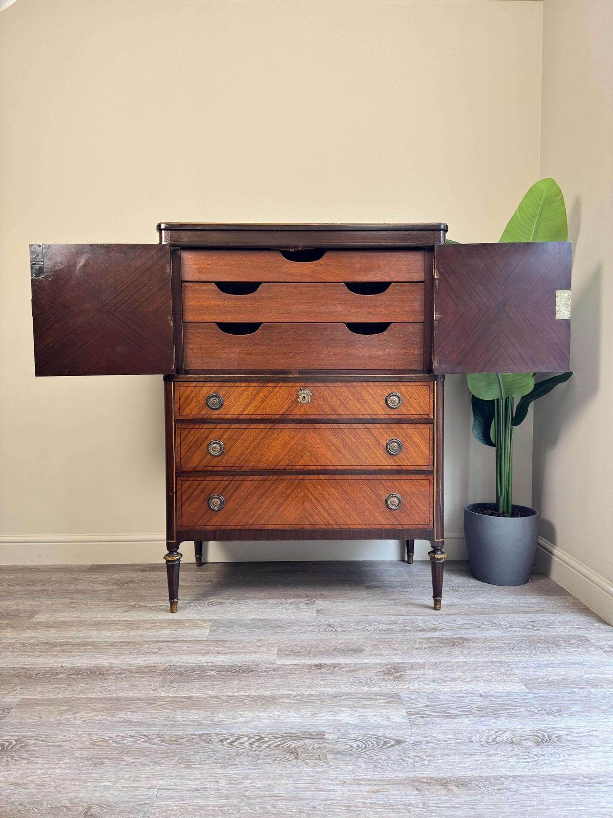Edwardian Vintage Wooden Linen Press Cabinet With Key photo furniture