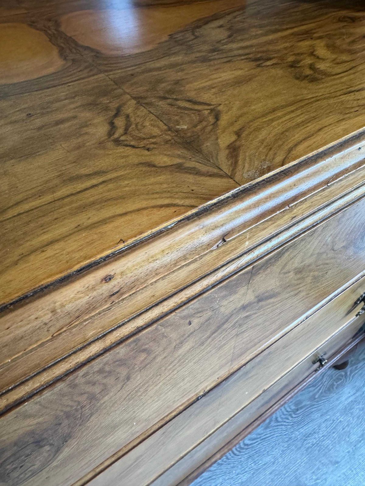 photo for sale Vintage Walnut Wood Chest Of Drawers: Dovetail Joints, Original Hardware