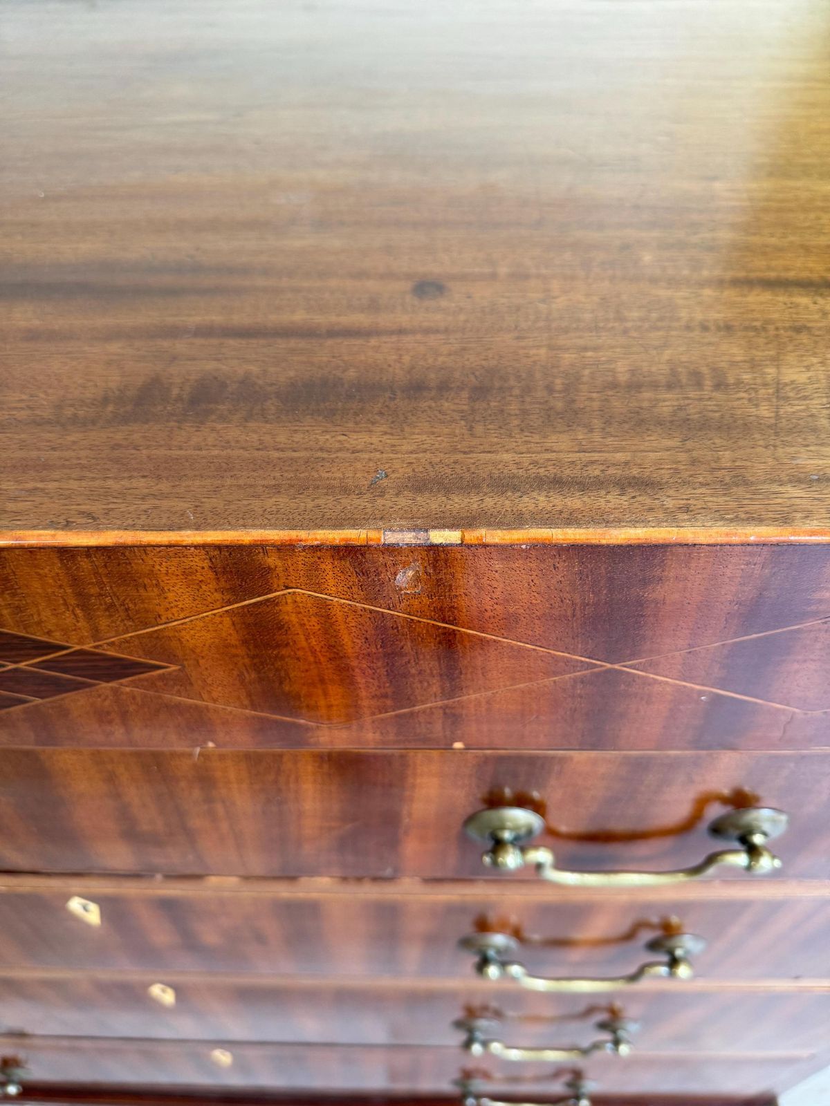 Furniture Georgian Antique Mahongany And Strung Marquetry Chest Of Drawers photo