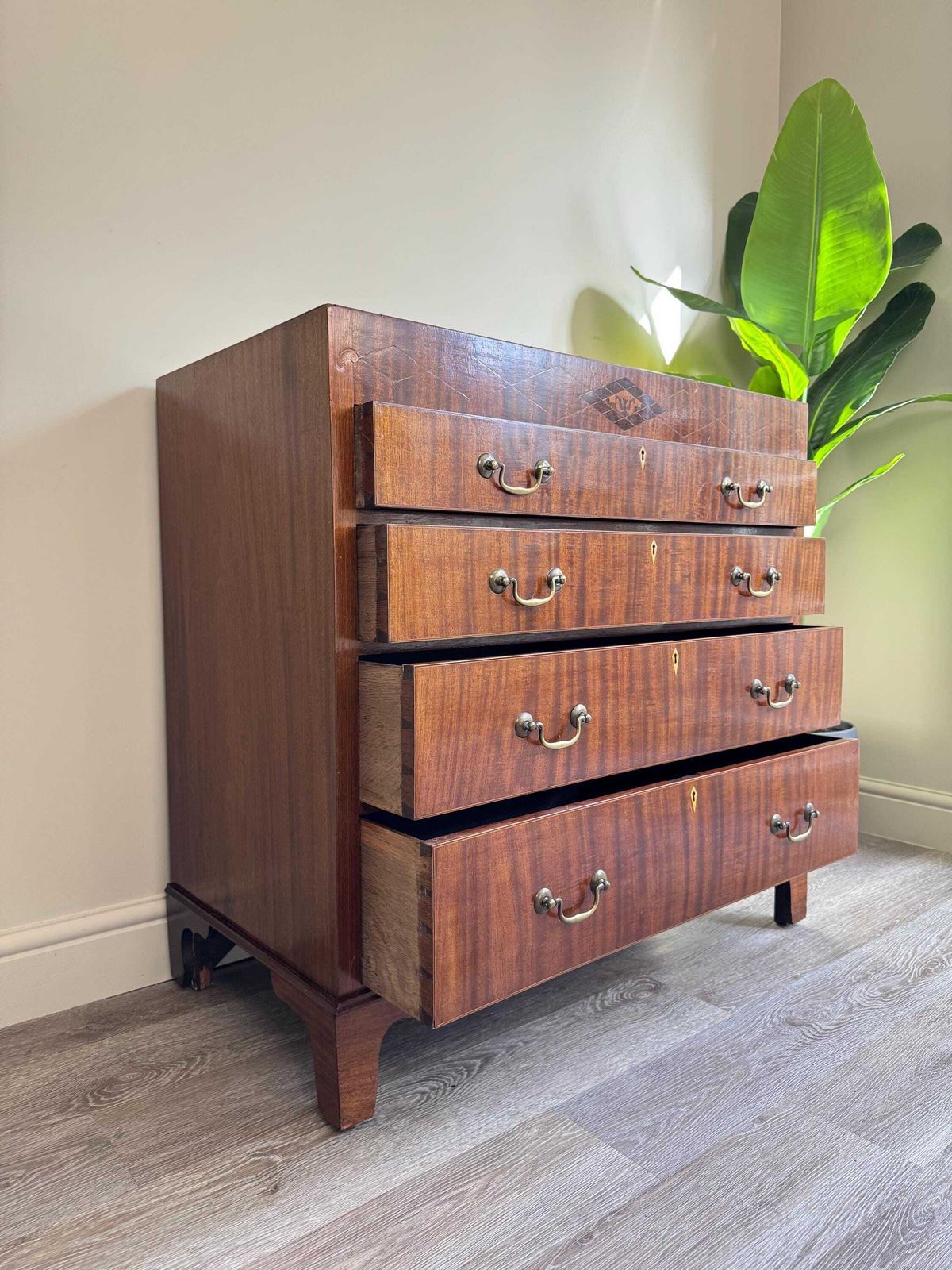 photo buy Georgian Antique Mahongany And Strung Marquetry Chest Of Drawers