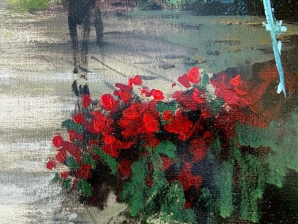 Jordi Junyent Las Ramblas Barcelona Flower Market Street Scene Painting Urban Impressionist 1988 photo 650.0