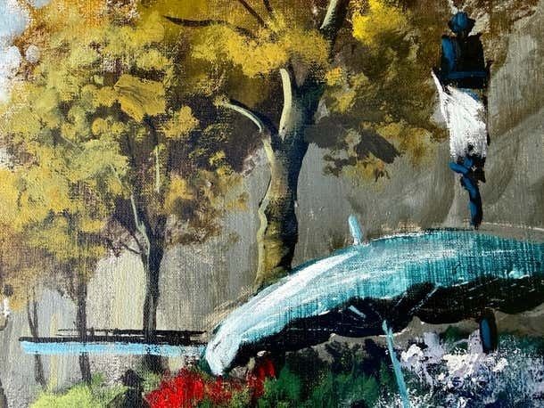 Jordi Junyent Las Ramblas Barcelona Flower Market Street Scene Painting Urban Impressionist 1988 photo vinterior