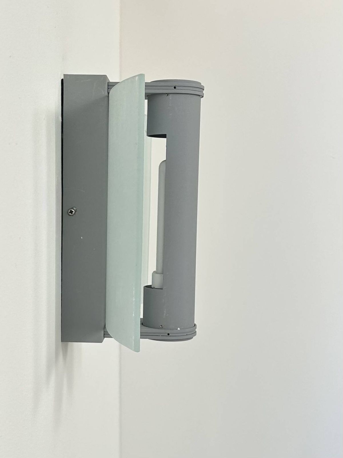 Vintage Wall Light, Grey Lacquered Metal And Frosted Curved Glass, France, 1980. photo 279.0