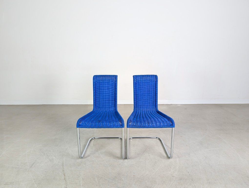 Original 2 Piece Set Tecta Cantilever Chairs B20 Jean Prouve Cantilever Chair Blue photo furniture