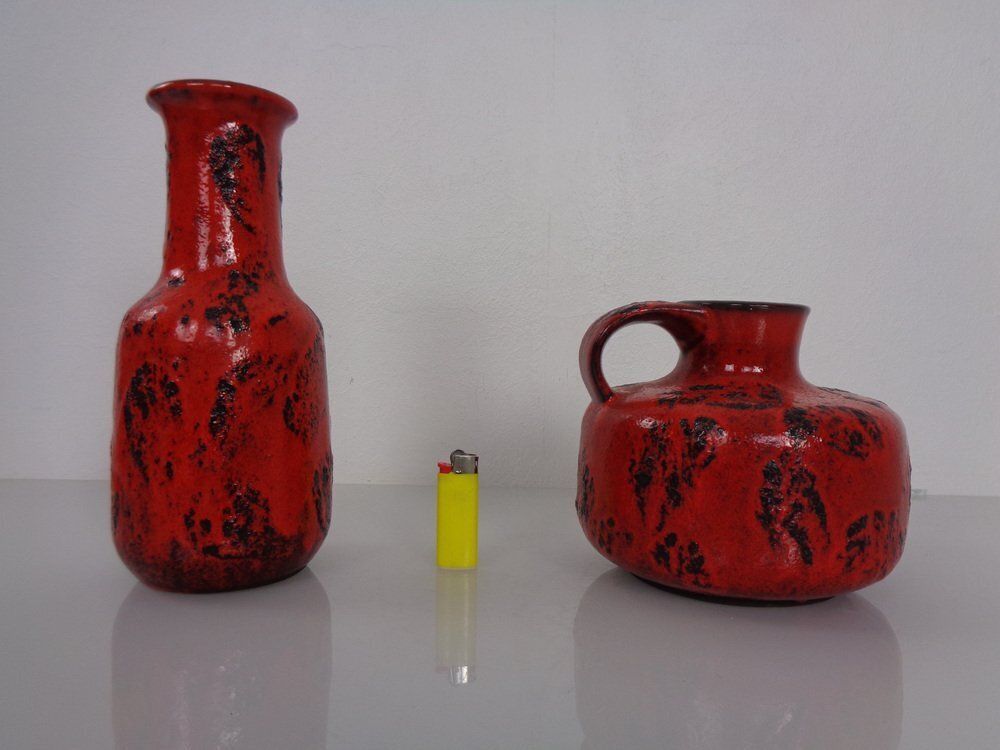 Red Lava Ceramic Vases From Gräflich Ortenburg 1960s Set Of 2 photo for sale