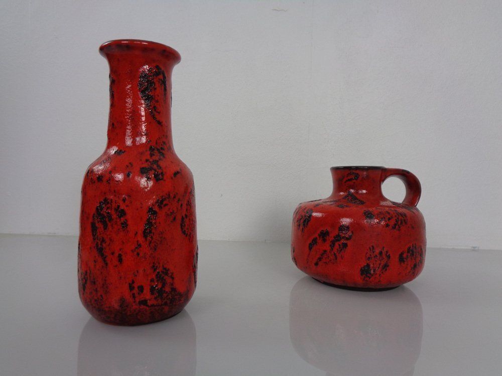 Red Lava Ceramic Vases From Gräflich Ortenburg 1960s Set Of 2 photo vinterior