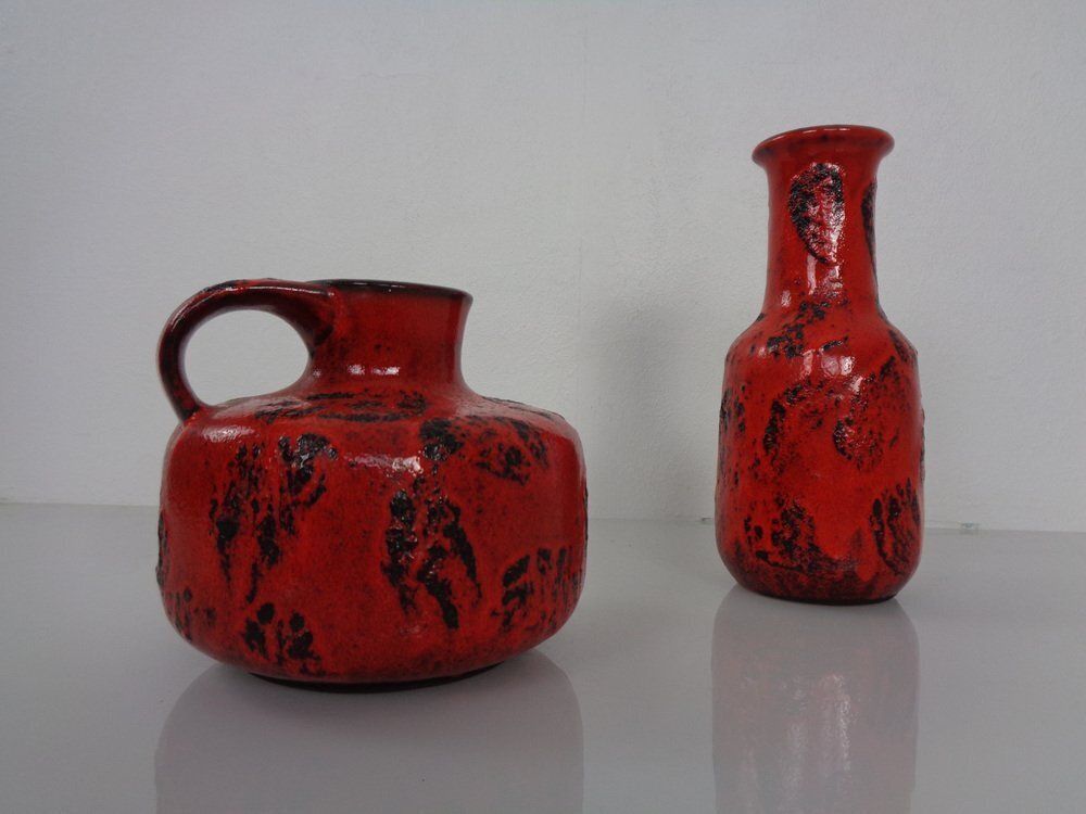 Red Lava Ceramic Vases From Gräflich Ortenburg 1960s Set Of 2 photo buy