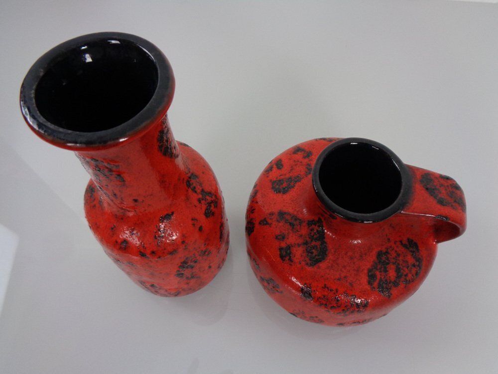 photo furniture Red Lava Ceramic Vases From Gräflich Ortenburg 1960s Set Of 2