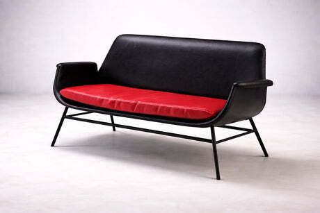 Mid Century Leren Tweezitsbank, Jaren 1960, Tsjecho Slowakije photo furniture