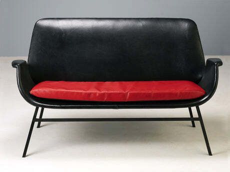 Mid Century Leren Tweezitsbank, Jaren 1960, Tsjecho Slowakije photo vinterior