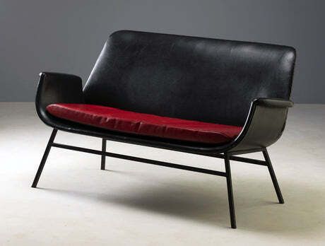Mid Century Leren Tweezitsbank, Jaren 1960, Tsjecho Slowakije photo buy