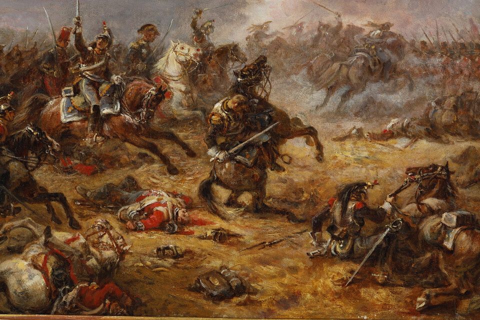 photo for sale Painting Depicting French Cuirassiers At Waterloo, Signed Eugène Charpentier