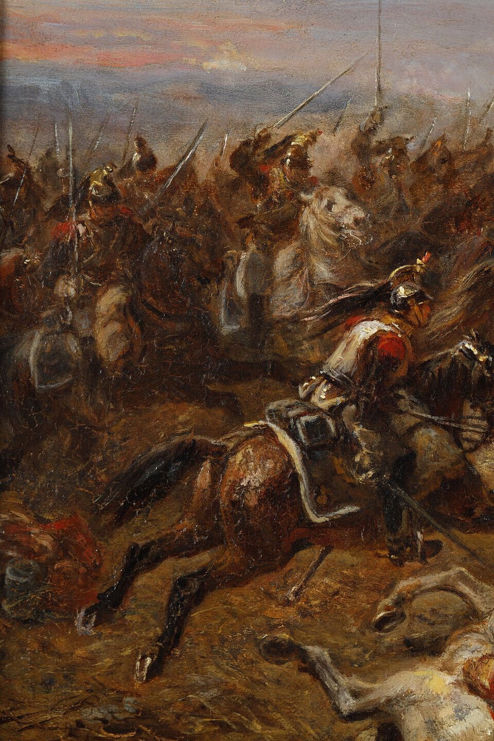 photo vinterior Painting Depicting French Cuirassiers At Waterloo, Signed Eugène Charpentier