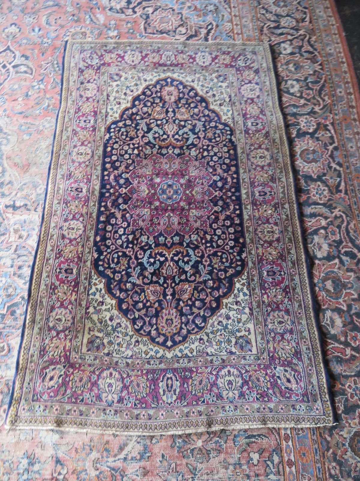 399.0 Antique Indian "Kashan" Rug. 161cm X 98cm. photo