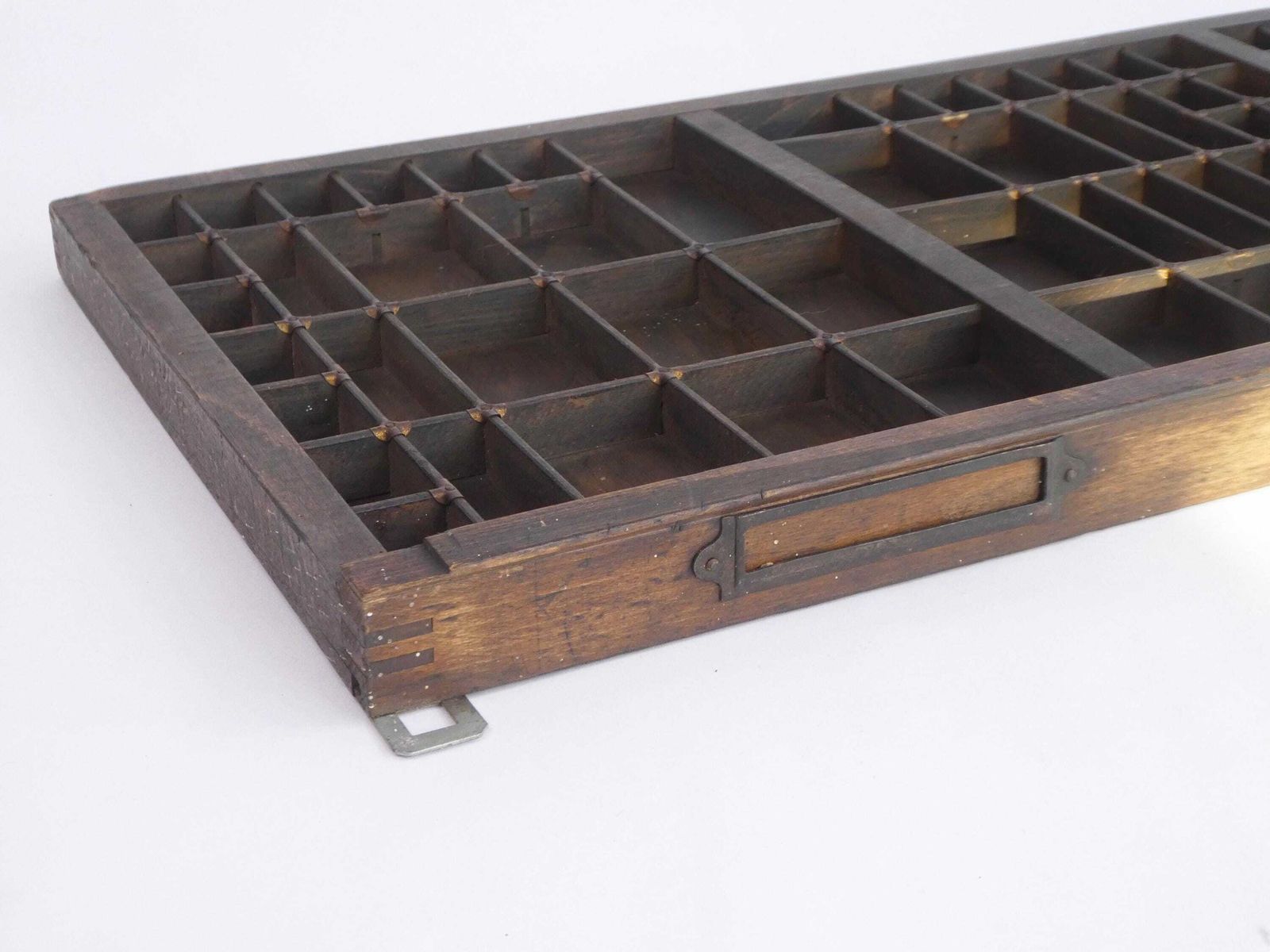 Wooden Letter Box With Metal Handle, Antique Printers Tray, Farmhouse Décor, Industrial Wall Decoration Tray photo 164.0