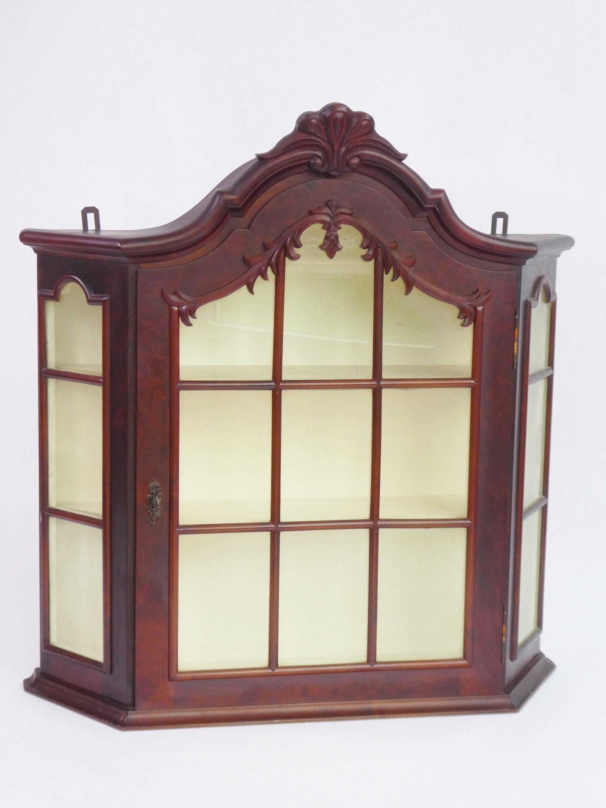 Mid Century Wooden Wall Display With Ornament And White Shelves, Cabinet With Lock, Glass Medicine Apothecary Storage photo Furniture