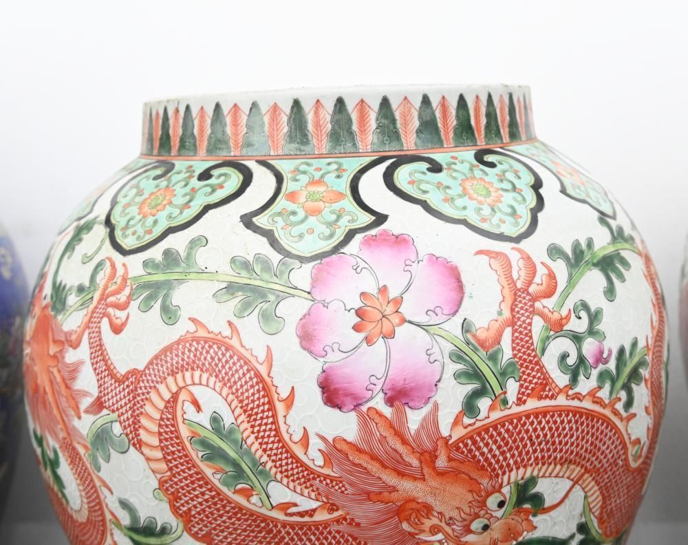 Chinese Qianlong Porcelain Lidded Dragon Vases Urns Pottery Ginger Jars photo furniture