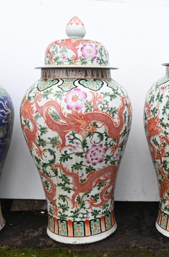 Chinese Qianlong Porcelain Lidded Dragon Vases Urns Pottery Ginger Jars photo Home Decor