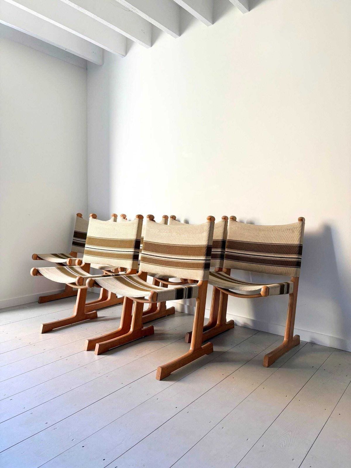 Mid Century Danish Dining Chairs With Fabric Sling Seats, By France & Son