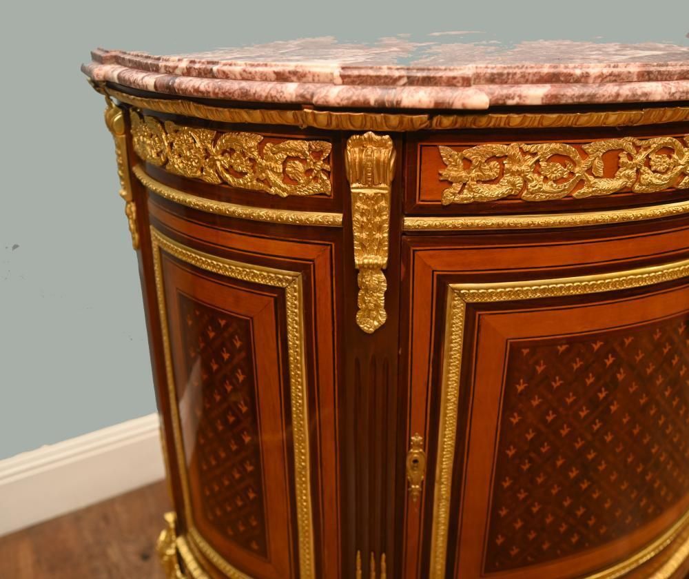 Pair French Empire Demi Lune Commodes Marquetry Cabinets Gilt photo vinterior