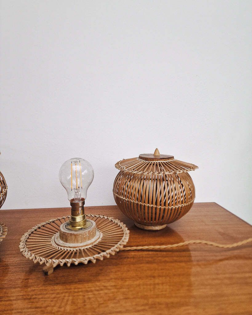 Vintage Bamboo Bedside Table Lamps (Pair). photo 225.0