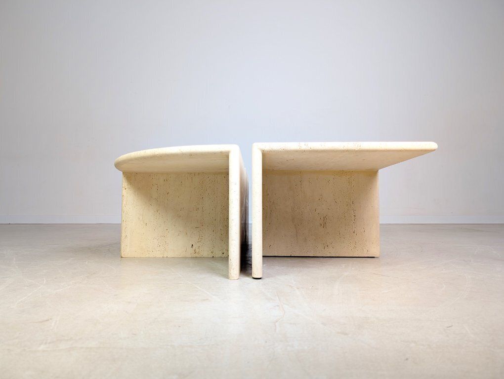 photo for sale Set Of 4 Italian Mid Century Coffee Tables, Travertine, 1970s Vintage
