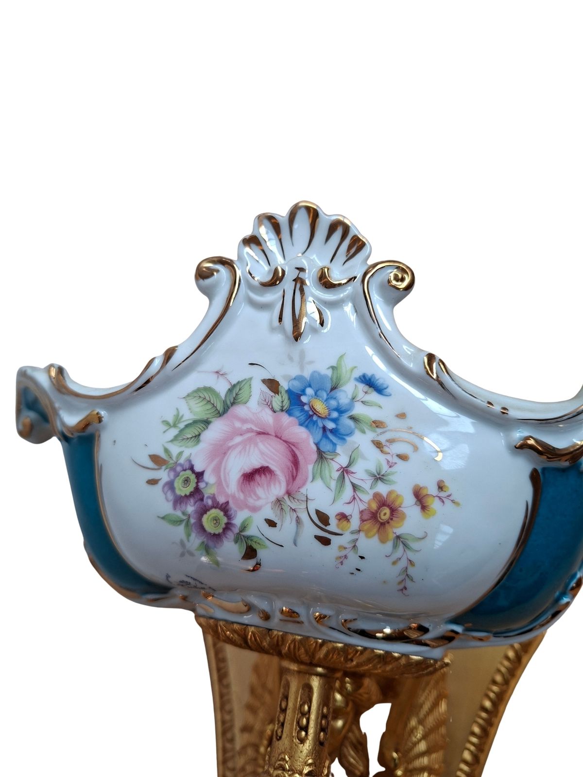 Set Esclusivo: 8 Applique "F.B.A.I. & Tiche" – Ottone Dorato E Porcellana Blu Cobalto photo vintage