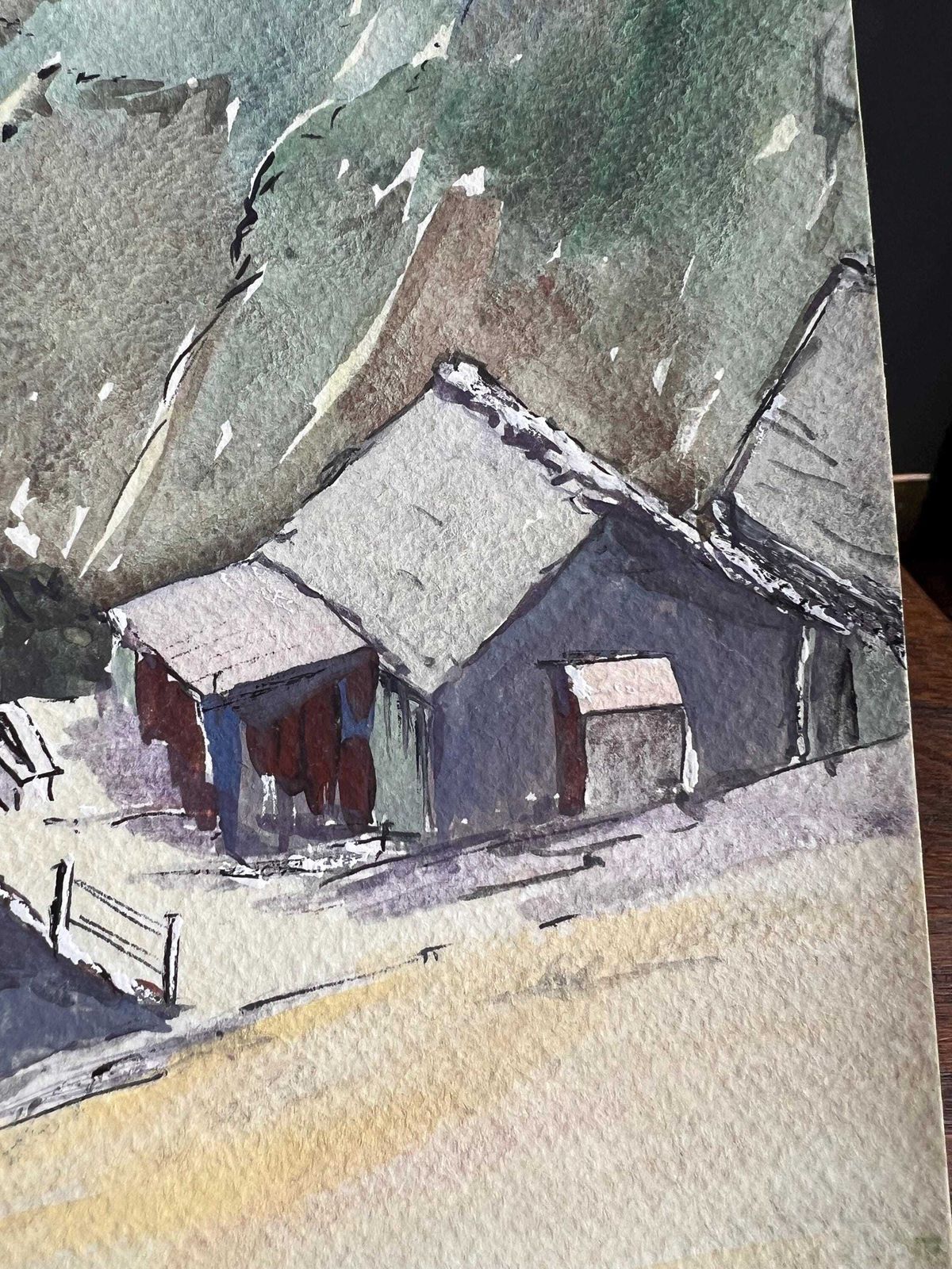 Original 1985 Malvaglia Ticino Switzerland Watercolor & Acrylic Painting – Signed Edgill photo 131.0