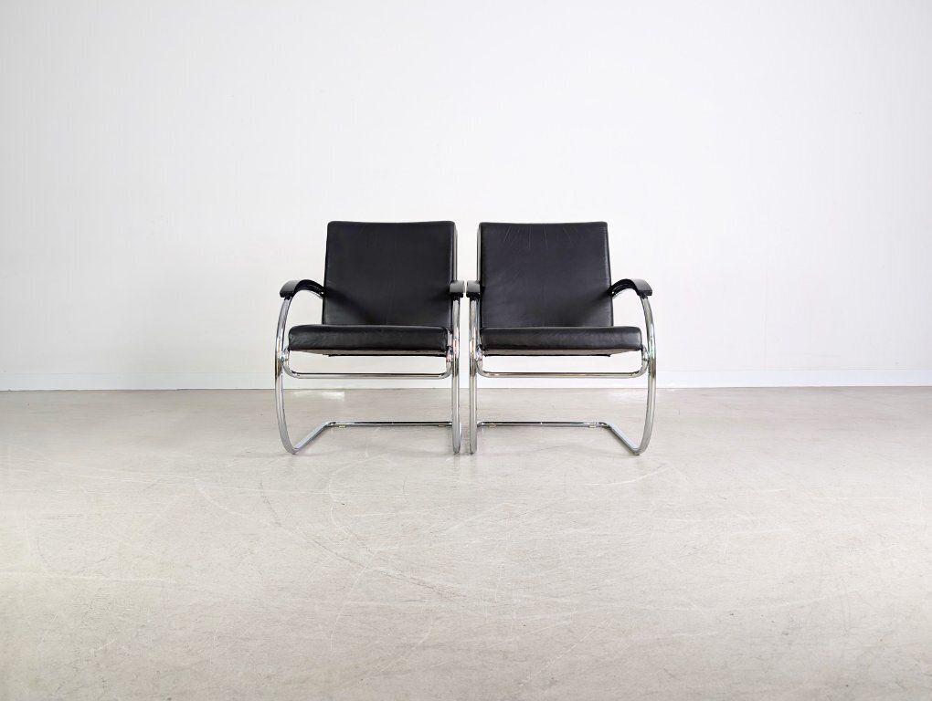 2x Ks 46 Midcentury Armchair Thonet Anton Lorenz Leather Black photo for sale