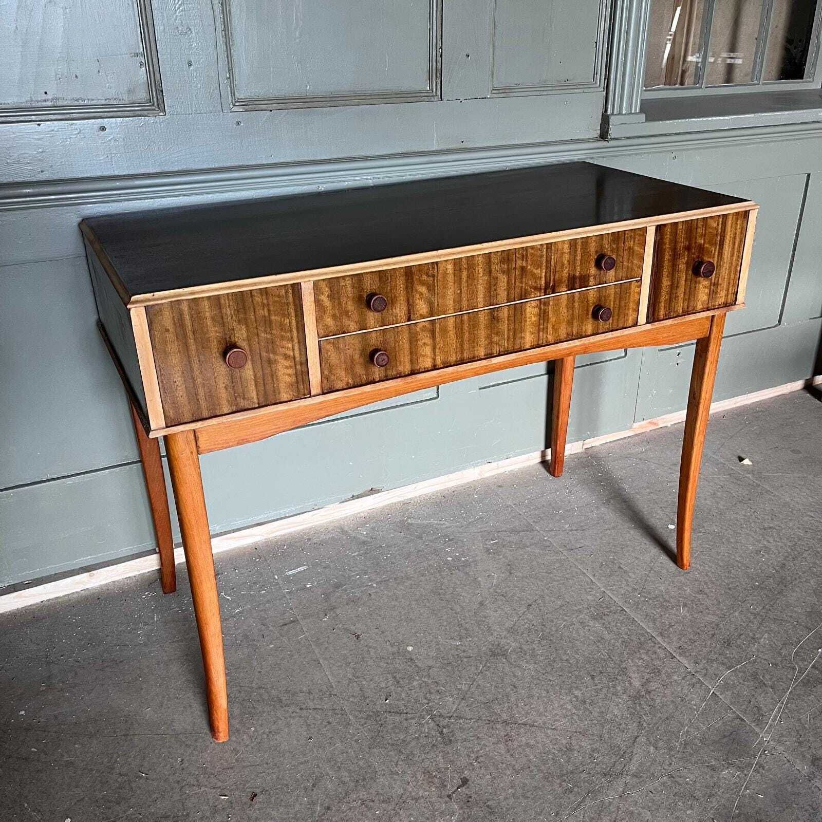 Vesper 50s Walnut Cane & Bamboo Dressing Table / Desk/ Console Table. photo for sale
