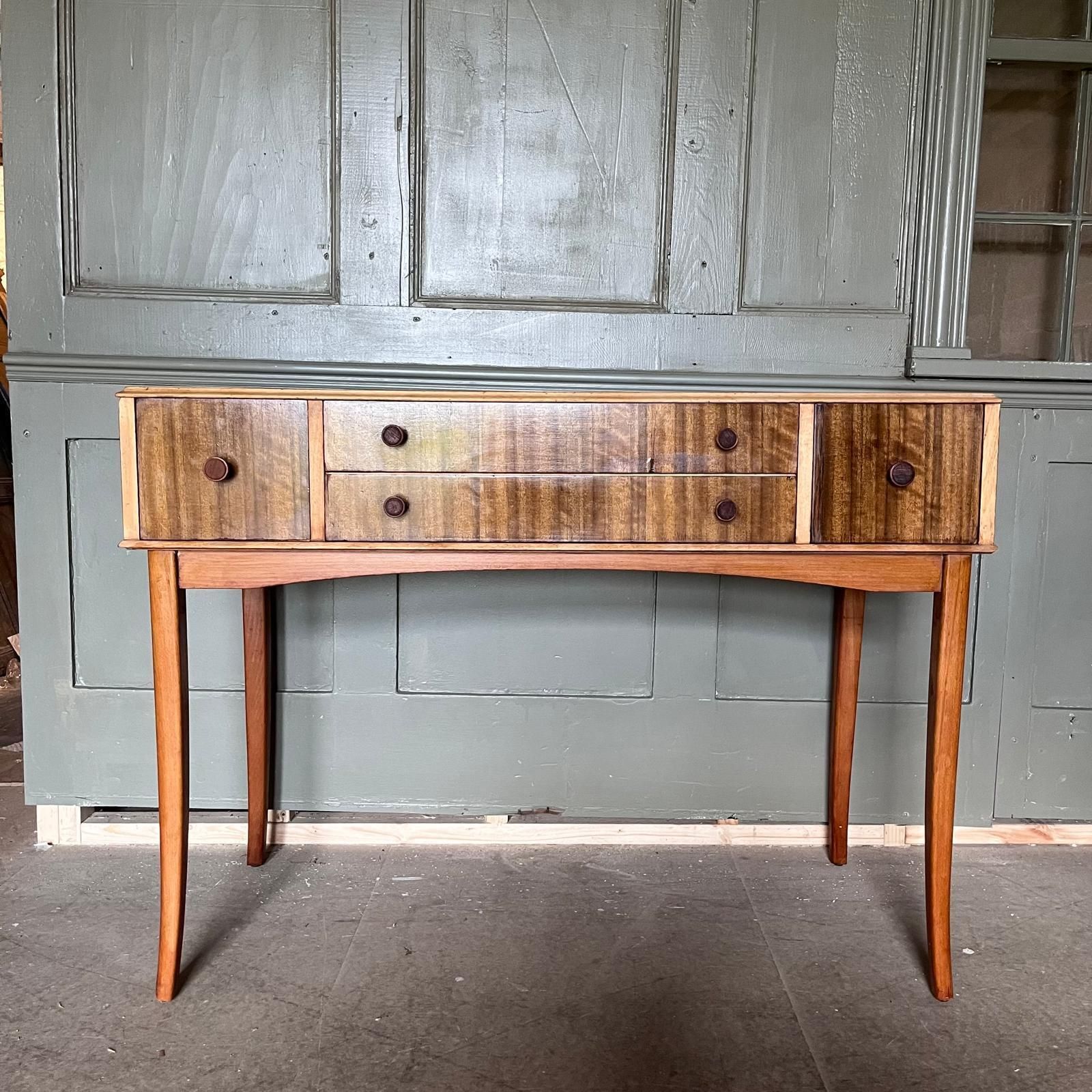 Vesper 50s Walnut Cane & Bamboo Dressing Table / Desk/ Console Table. photo vinterior