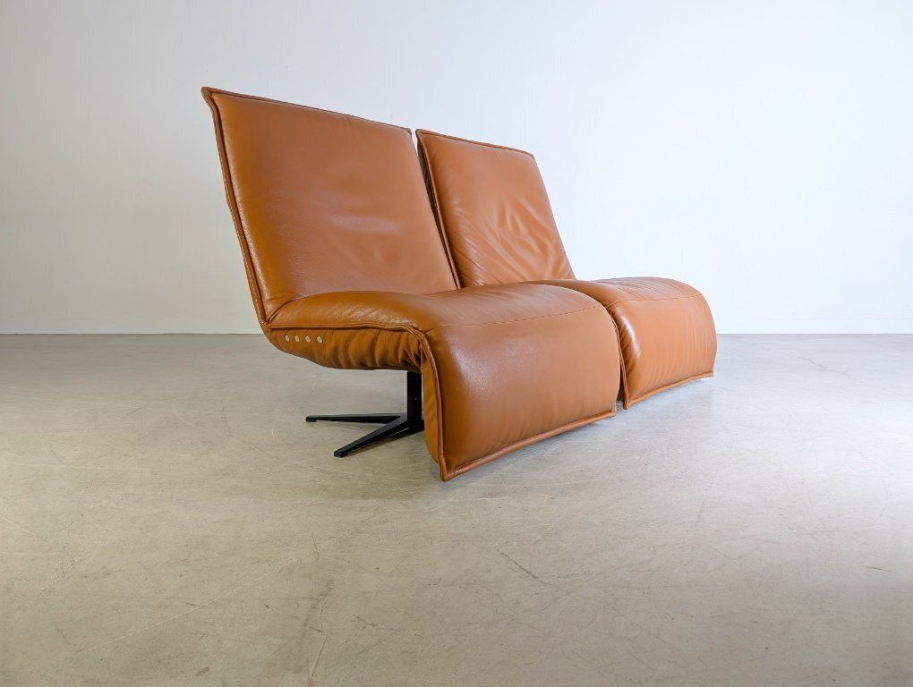 2x Koinor Epos Free Motion Armchairs, Cognac Brown Leather, Design photo Furniture