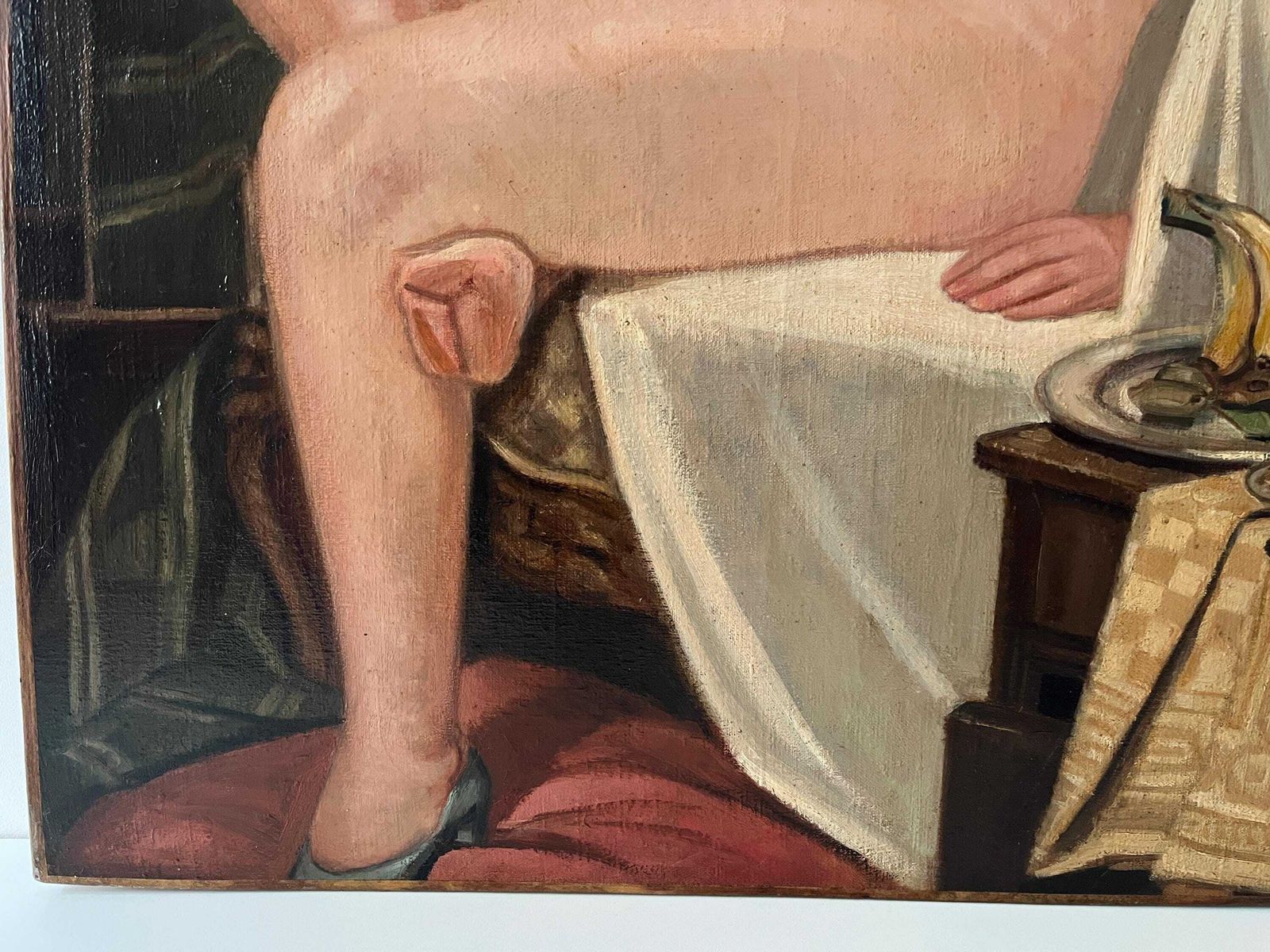 French Antique Woman Portrait Oil On Canvas, Art Deco Large Nude Painting, Interior Scene By Ulysse Moussalli. photo vintage