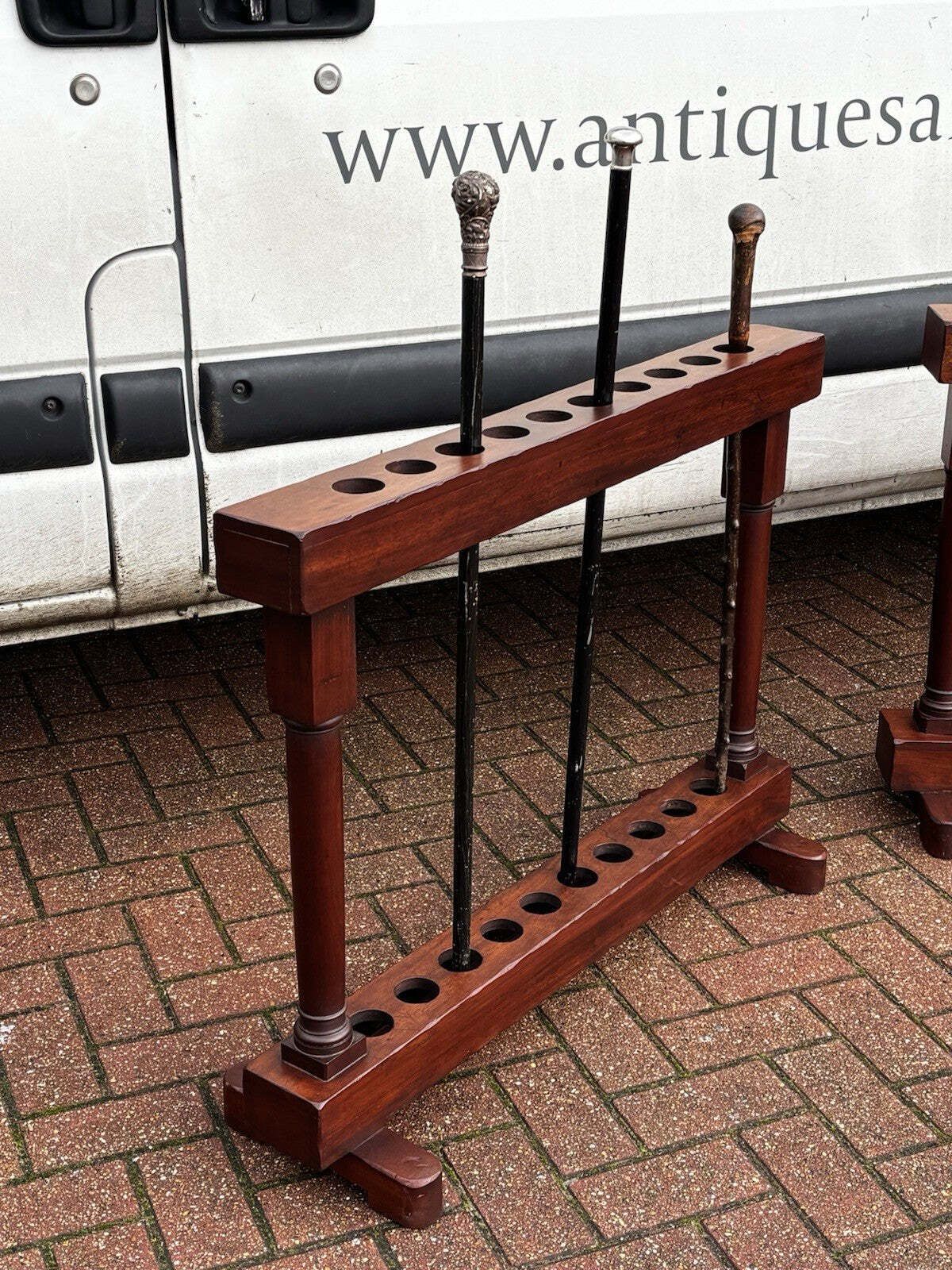 photo for sale Country House Pair Of Mahogany Walking Stick Stands. Each Holds 10.
